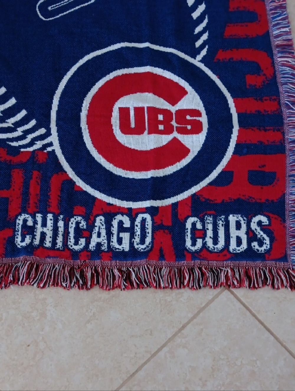 Chicago Cubs Blue and Red Baseball Throw Blanket by - Picture 4 of 7